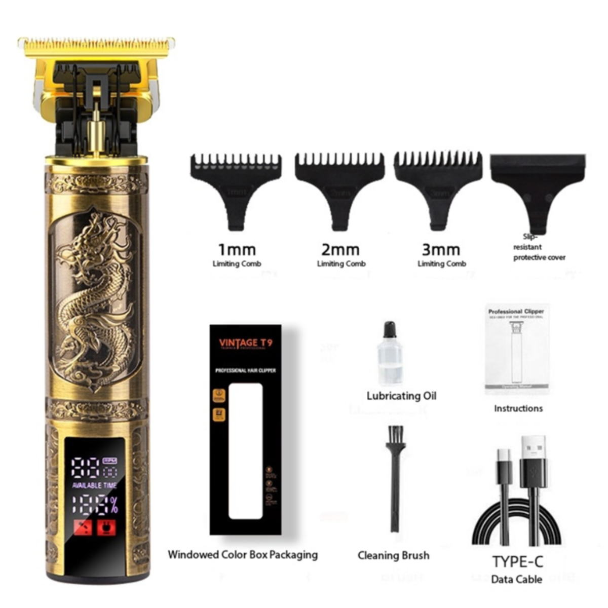 Professional Hair Clipper with Carbon Steel T-Blade