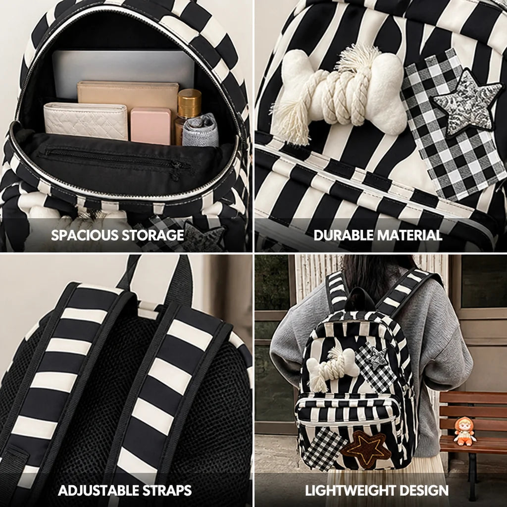 Star & Bone Applique Backpack with Multiple Pockets