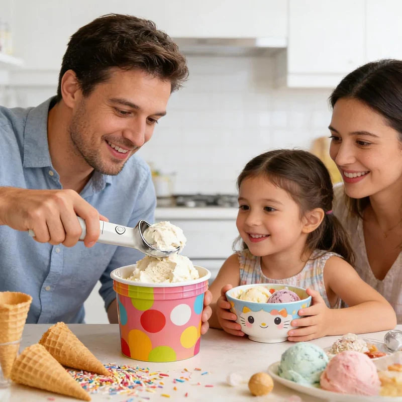 Heated ice cream scoop – serve immediately