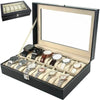 Watch Box 12 Compartments with Glass Lid – Black