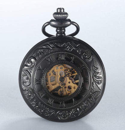 Mechanical Pocket Watch with Floral Engraving Design