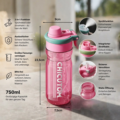 Sports Water Bottle with Spray Function & Straw