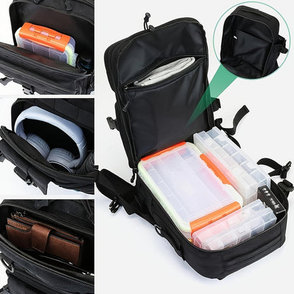 Angel backpack with rod holder & transparent compartments