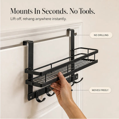 Door shelf without drilling – basket & hooks
