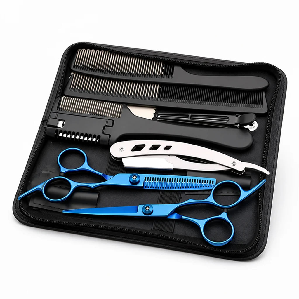 Stainless Steel Hair Scissors Set for Thinning and Cutting (Razor Comb & Case)