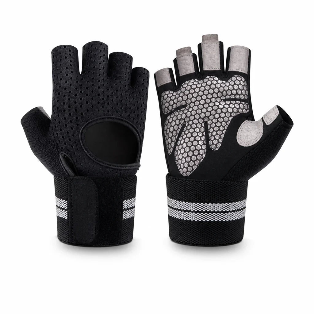 Non-slip Microfiber Padded Wrist Bands Fitness Gloves (Half-finger)