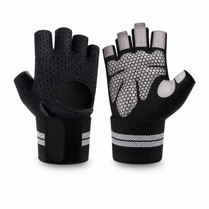 Non-slip Microfiber Padded Wrist Bands Fitness Gloves (Half-finger)