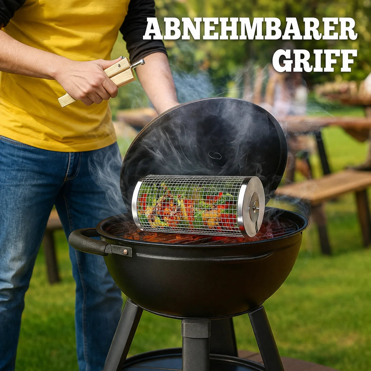 GrillEase™ Rolling Basket — Master the grill and enjoy juicy, perfectly cooked treats with every turn!