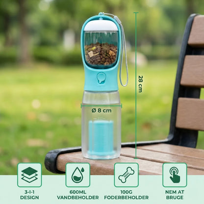 TrailBuddy™ – 3-in-1 Dog Drinking Bottle with Food Container