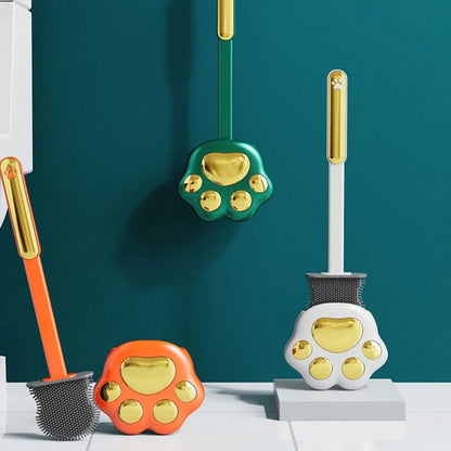 Toilet brush with paw print design & silicone bristles