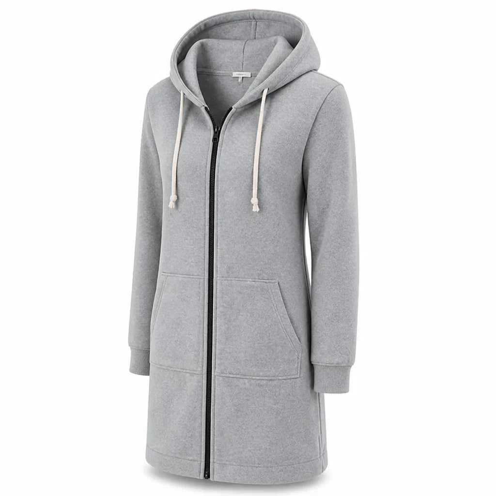 Cotton Blend Fleece Zip-Up Hoodie Tunic