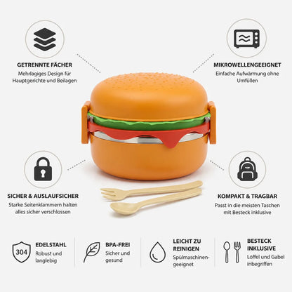 Microwave-Safe Stackable Hamburger Lunchbox (with Cutlery)