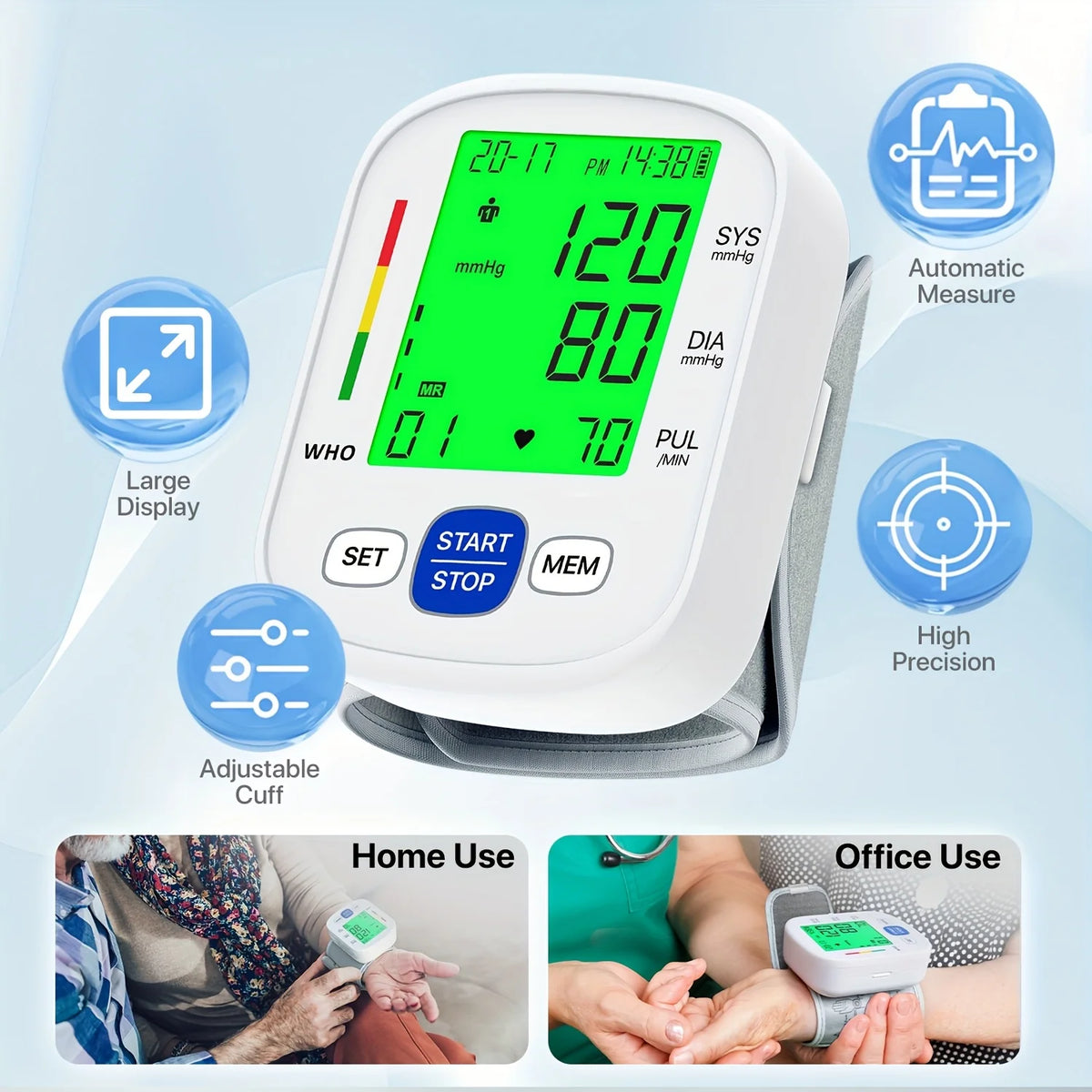 Wrist Blood Pressure Monitor with Illuminated Display