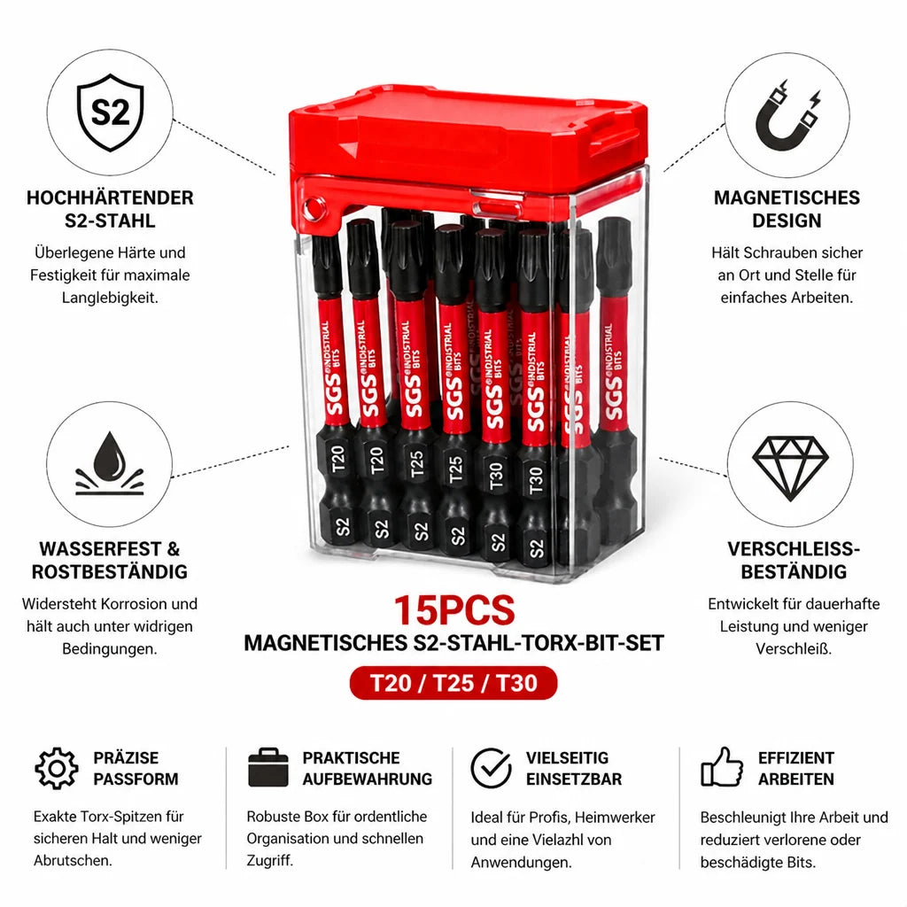 Magnetic S2 Steel Torx Bit Set (15-piece)
