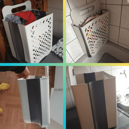 Space-saving laundry basket extendable & foldable