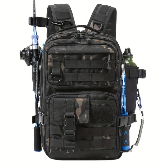 Angel backpack with rod holder & transparent compartments
