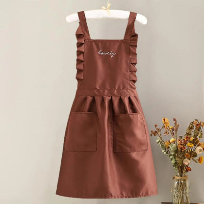 Water-Repellent Women's Apron with Floral Pattern