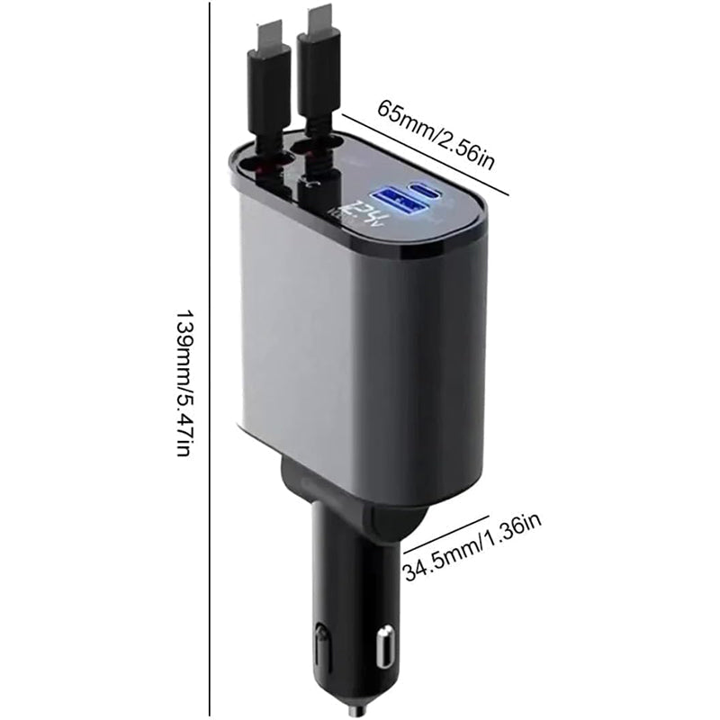 4-in-1 Car Charger with Retractable Cable