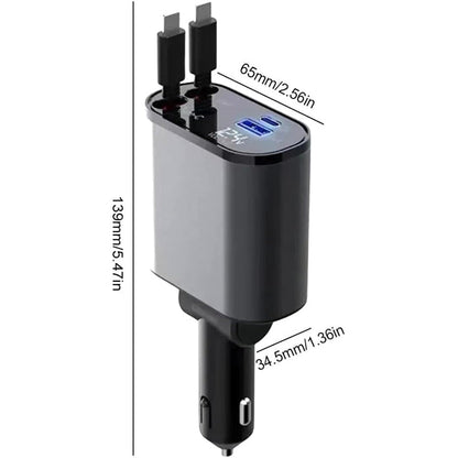 4-in-1 Car Charger with Retractable Cable