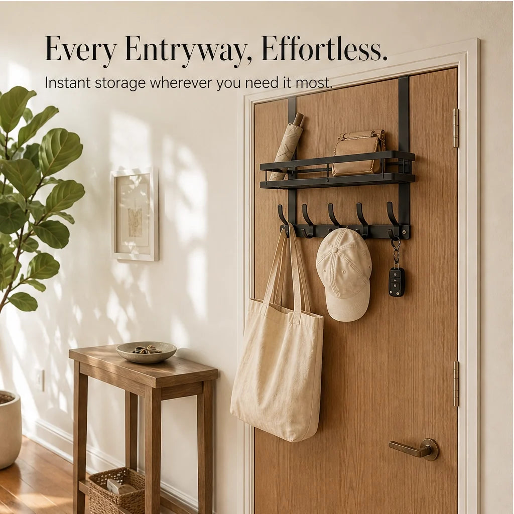 Door shelf without drilling – basket & hooks