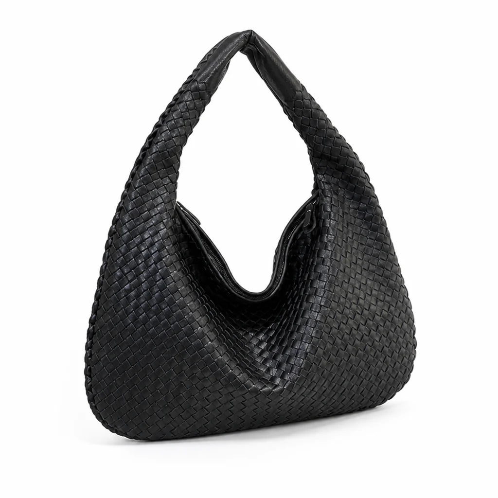 Woven Vegan Leather Laptop Shoulder Bag