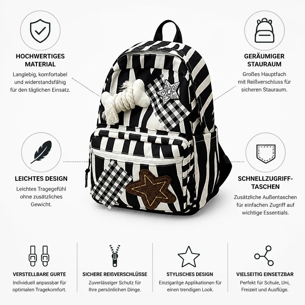 Star & Bone Applique Backpack with Multiple Pockets