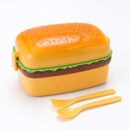Microwave-Safe Stackable Hamburger Lunchbox (with Cutlery)