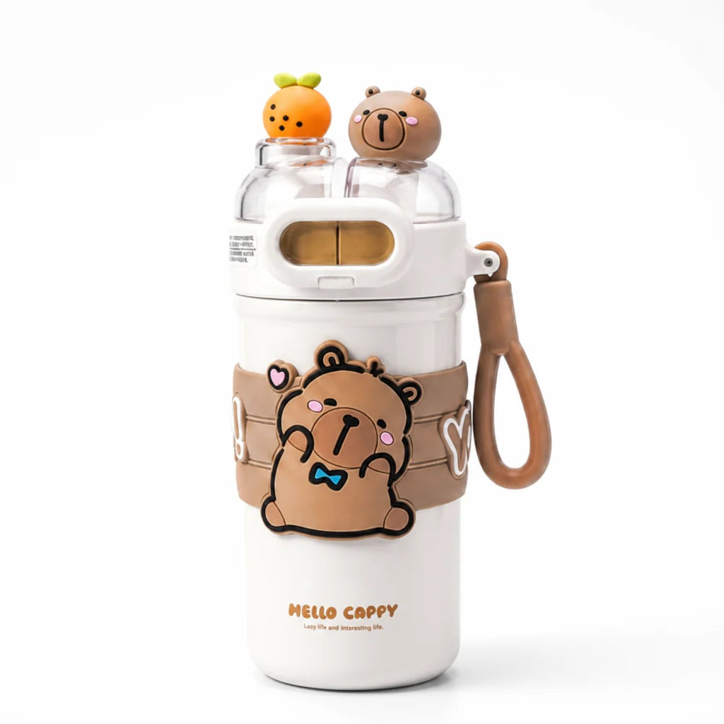 Insulated stainless steel water bottle for children with two compartments (520 ml)