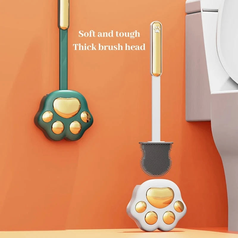 Toilet brush with paw print design & silicone bristles