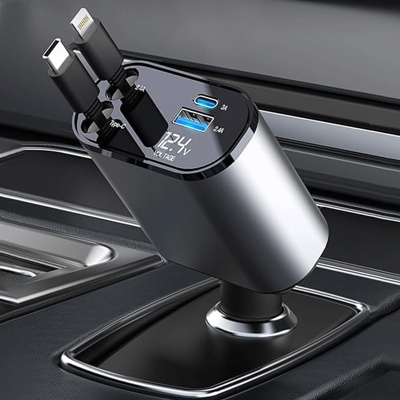 4-in-1 Car Charger with Retractable Cable