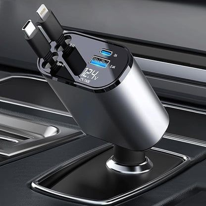 4-in-1 Car Charger with Retractable Cable