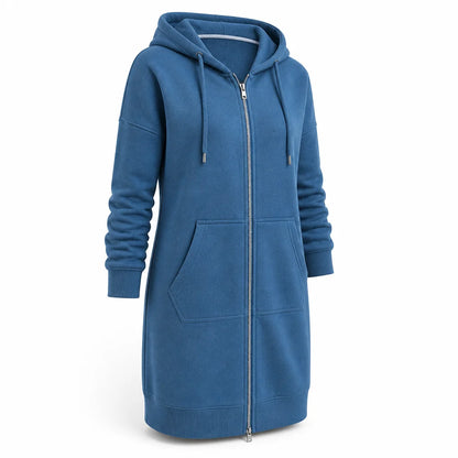 Cotton Blend Fleece Zip-Up Hoodie Tunic