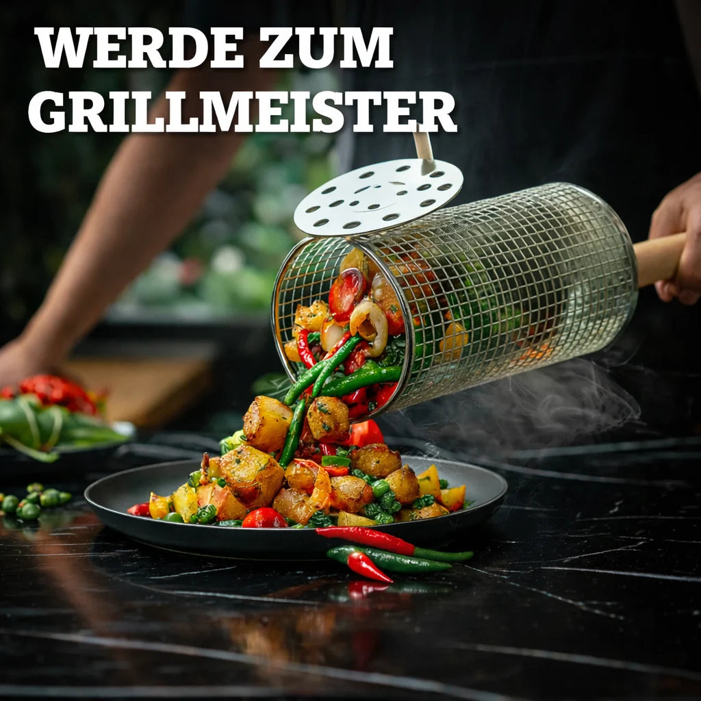 GrillEase™ Rolling Basket — Master the grill and enjoy juicy, perfectly cooked treats with every turn!