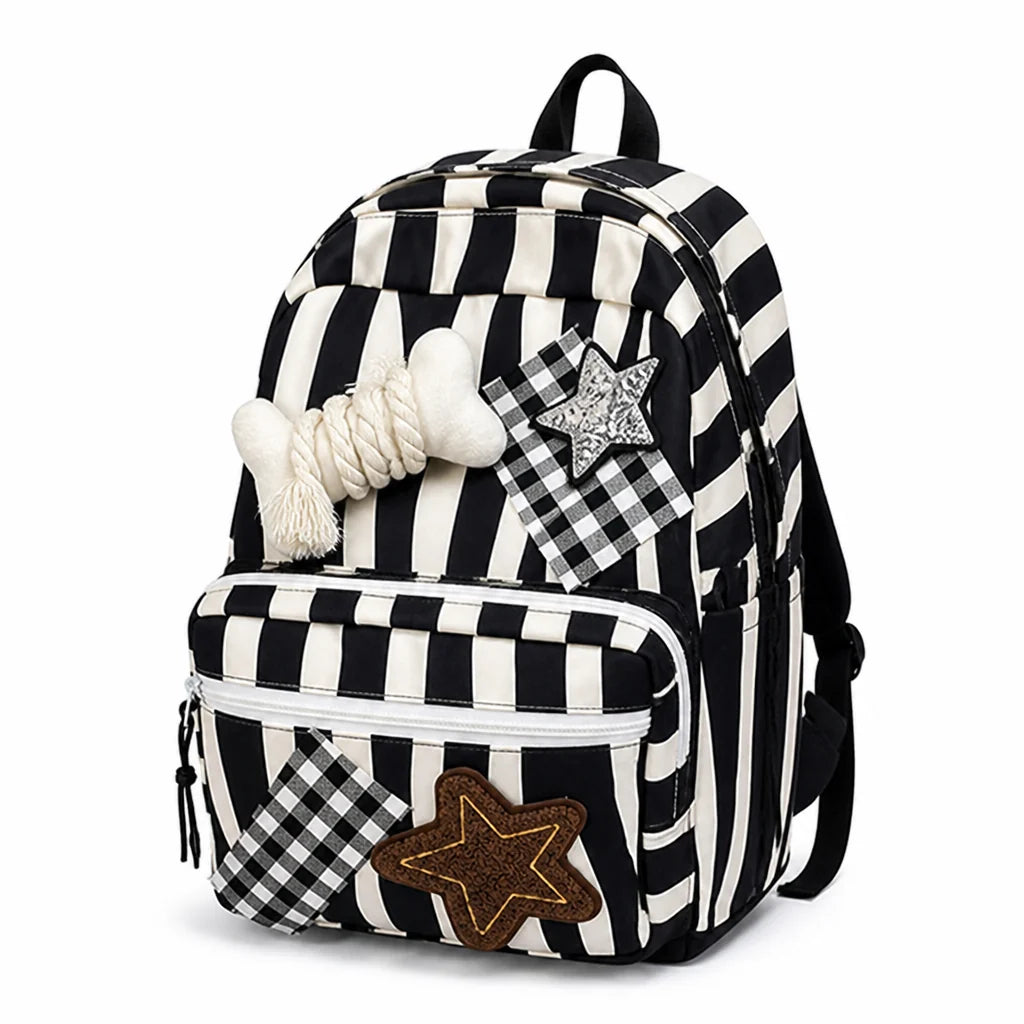 Star & Bone Applique Backpack with Multiple Pockets