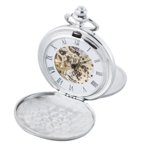 Mechanical Pocket Watch with Floral Engraving Design