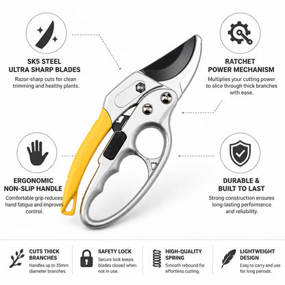 SK5 Steel Energy-Saving Ratchet Garden Shears (Ergonomic Non-Slip Handle)