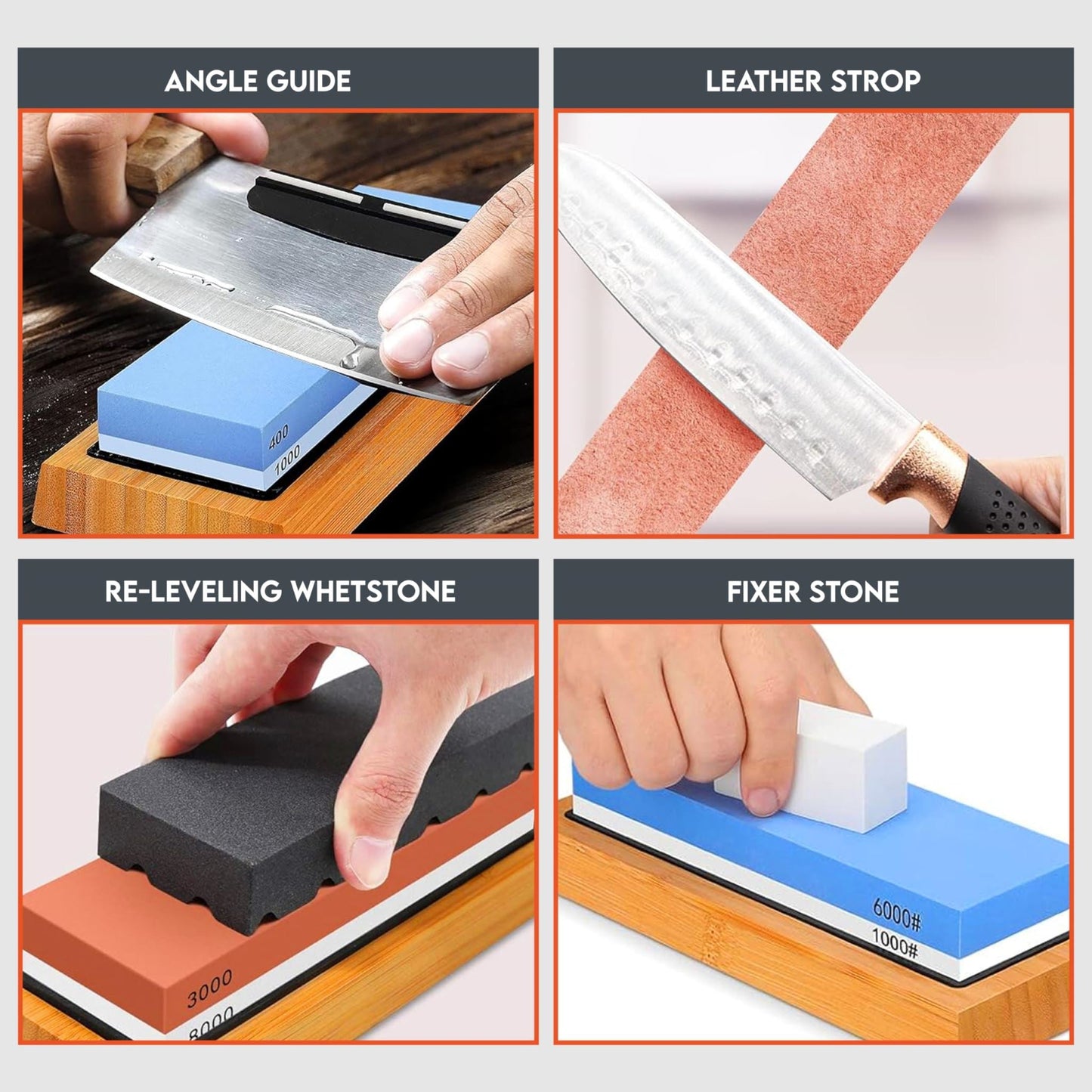 Whetstone Set with 4 Grits and Accessories