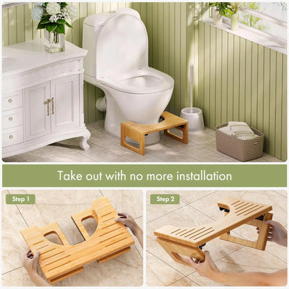 Foldable Bamboo Toilet Stool with Non-Slip Feature