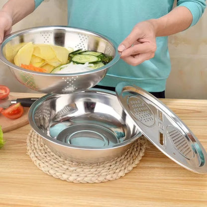 Vegetable Cutter Set with Grater, Sieve, and Mixing Bowl