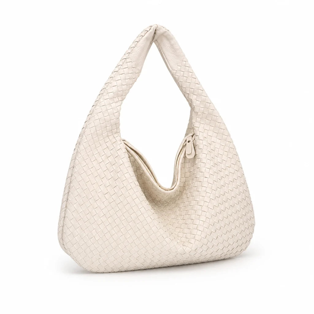 Woven Vegan Leather Laptop Shoulder Bag
