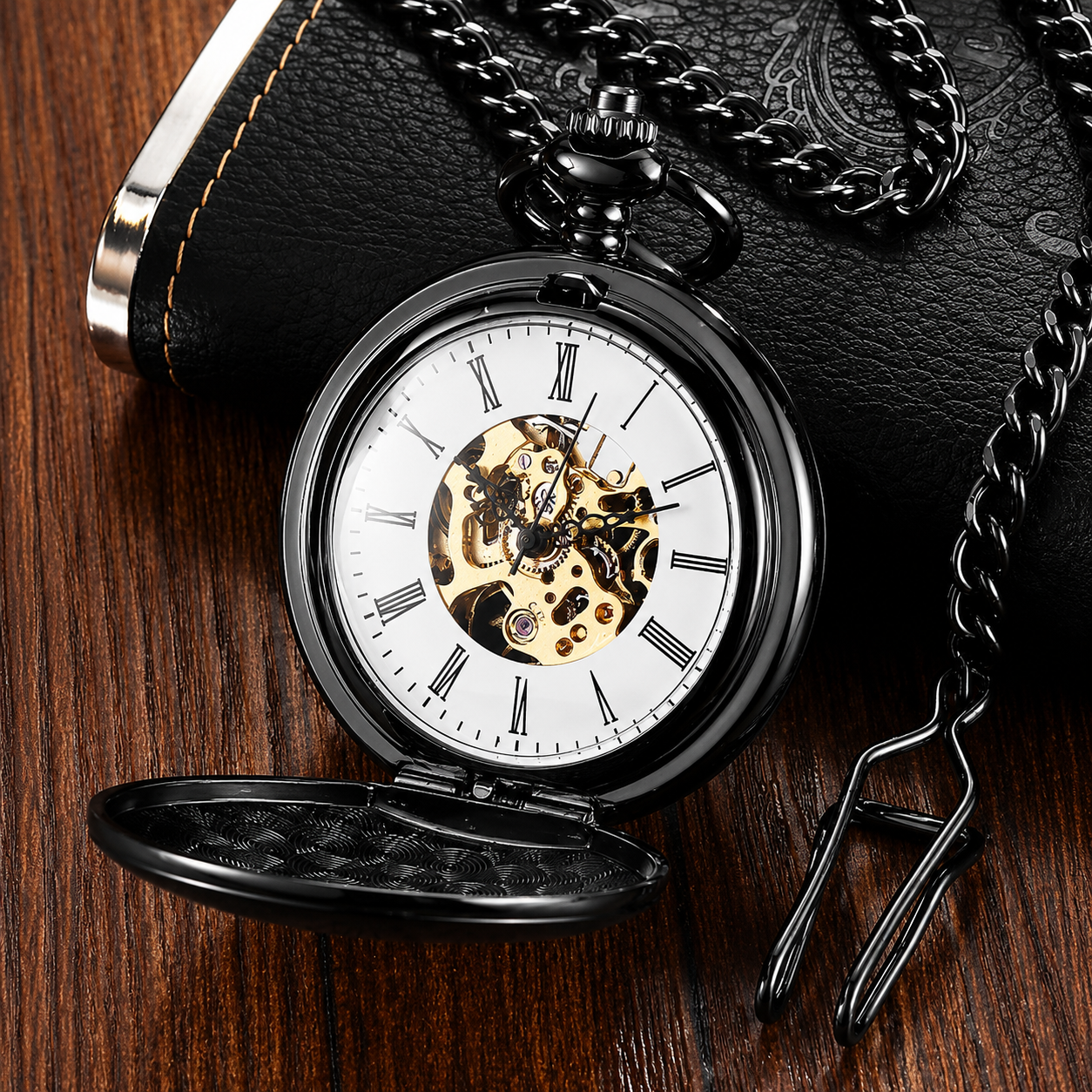 Mechanical Pocket Watch with Floral Engraving Design
