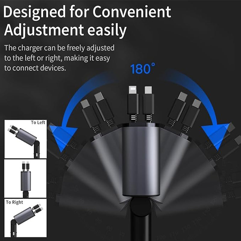 4-in-1 Car Charger with Retractable Cable
