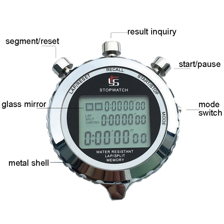 Digital Stopwatch Stainless Steel 3-Line Display