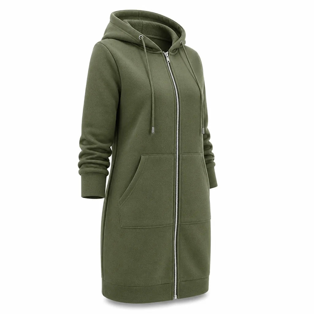 Cotton Blend Fleece Zip-Up Hoodie Tunic