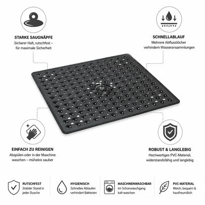 Non-slip Shower Mat with Suction Cups & Quick Drainage (Machine Washable)