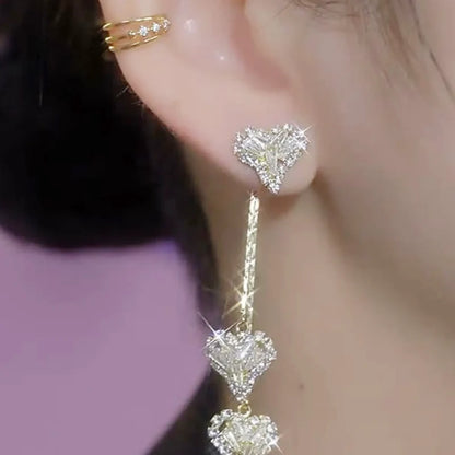 Luna Heart Earrings Gold with Crystals