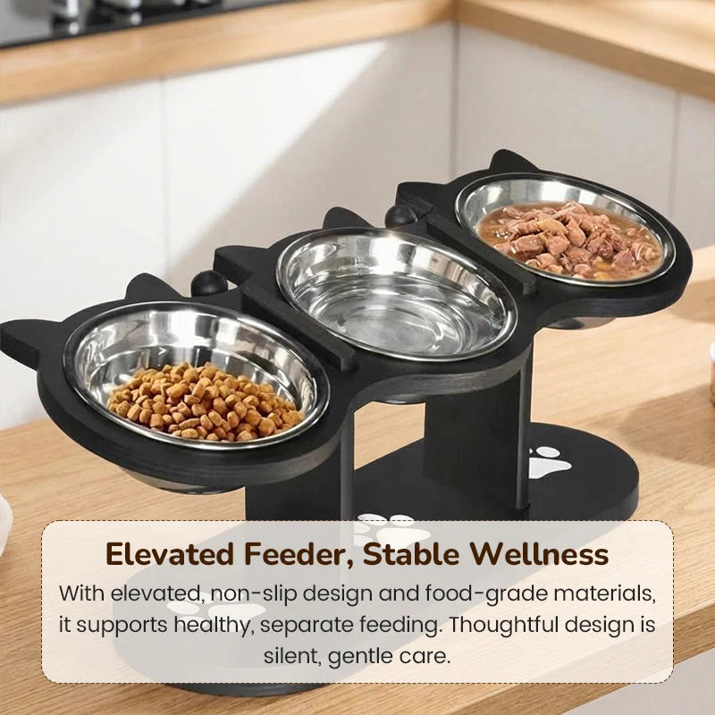 Ergonomic Feeding Bowl Stand with 3 Stainless Steel Bowls