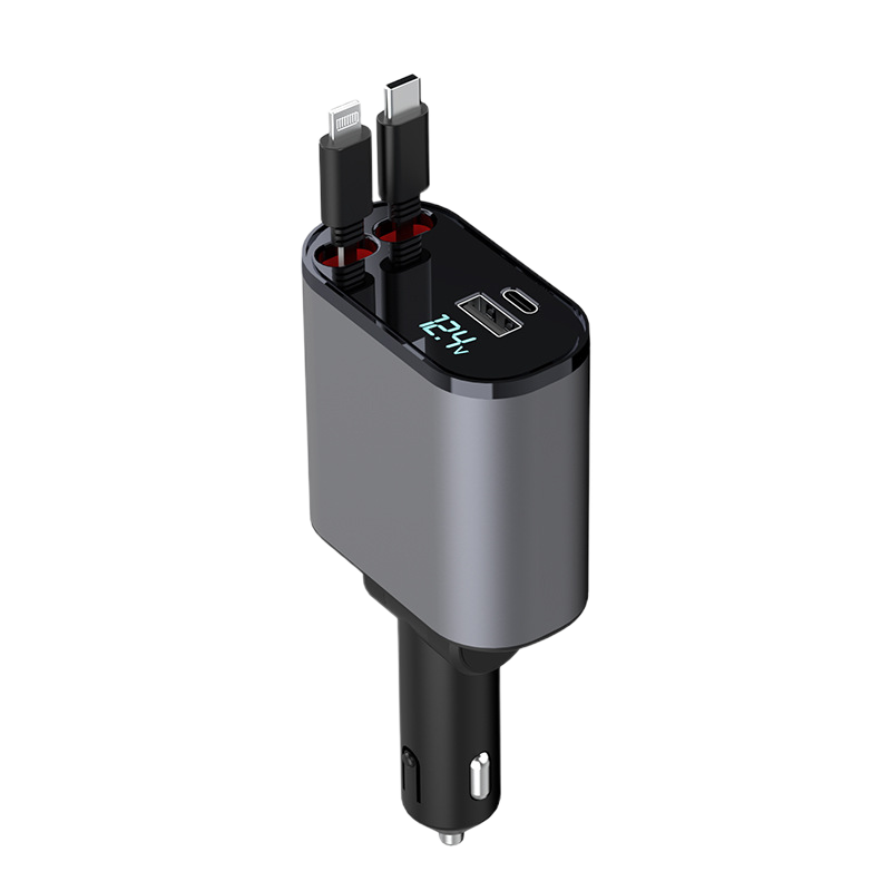 4-in-1 Car Charger with Retractable Cable