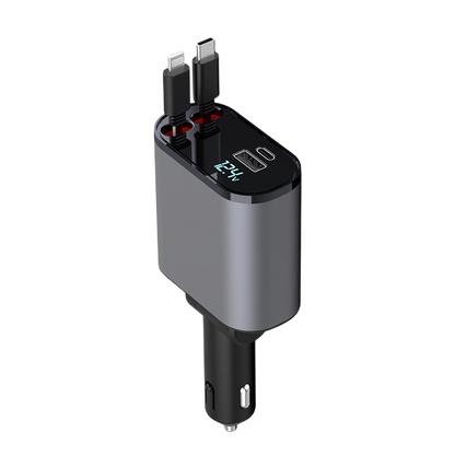 4-in-1 Car Charger with Retractable Cable