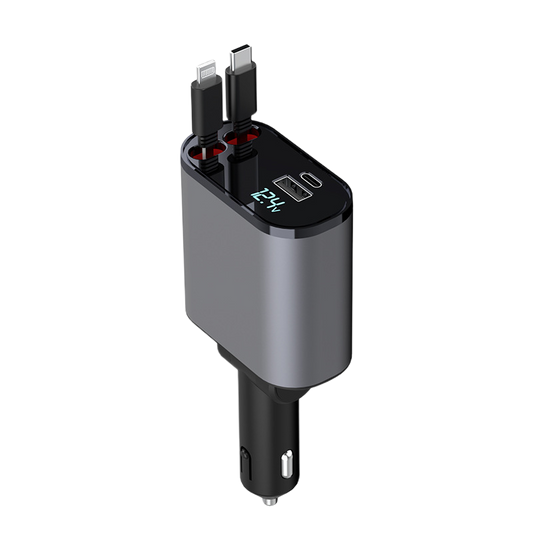 4-in-1 Car Charger with Retractable Cable